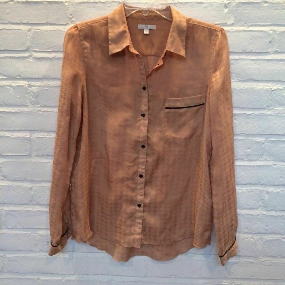 Gap Tan Gold Brown Button Down Collared Blouse - Org. $60 - Size S